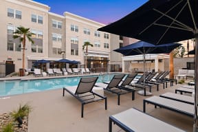 Resort-Style Pool Deck at The Huntington Luxury Apartments in Duarte CA
