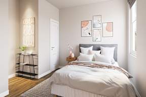 A bedroom with a large bed and a neon sign on the wall at Walker Place Apartments, Hewitt, TX