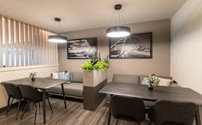 A modern dining area at Vista Apartments at Edgemont, Edmonton, AB