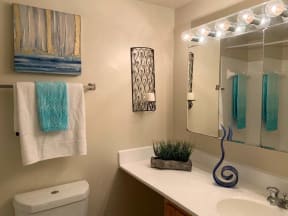a bathroom with a toilet sink and mirror