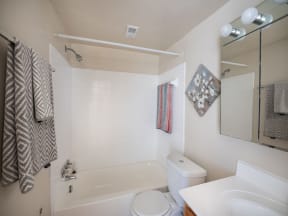 a bathroom with a sink toilet and bathtub
