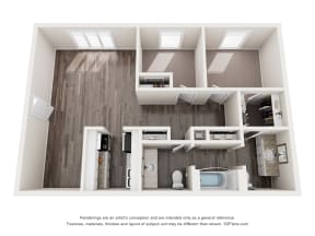 figured floor plan of 1 bedroom with bathroom and living room