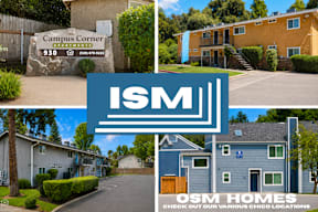 Collage of apartment exteriors and community signage at OSM Properties Homes & Apartments, Chico, CA 95926