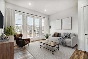 a living room with a couch and a coffee table