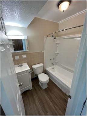 a bathroom with a toilet sink and bathtub