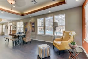 inside of the heights at converse apartments leasing center seating area