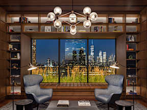 a living room with a view of the city at The Lively, New Jersey, 07302