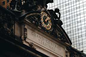 A clock is mounted above the entrance to Grand Central Terminal.