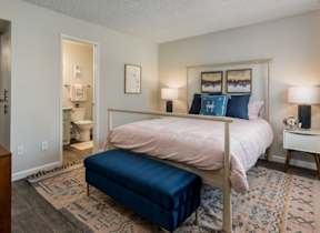 Bedroom with cozy bed at Sofia Apartments, Tempe, AZ