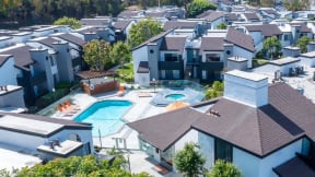 an aerial view of an apartment complex