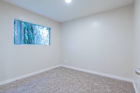 A room with a window and carpeted floor.
