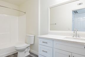 A white toilet sits next to a sink in a bathroom.