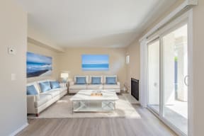 a living room with a couch and a coffee table