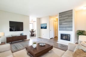 a living room with a couch and a coffee table