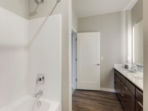 Bathroom with vanity and bathtub