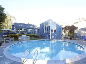 a swimming pool in front of a small house  at Skyline Heights LLC, Daly City, CA, 94015