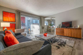 a living room with a couch and a tv at Sunnyvale Crossings Apartments, LLC, Sunnyvale California