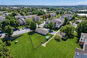 drone view of green space and dog park at the reserve