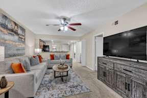 a living room with couches and a tv