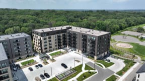 an aerial view of a development of new apartment buildings