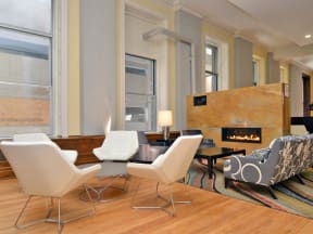 Pioneer Endicott social lounge fireplace
