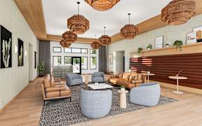 A modern living room with a grey sofa set and wooden floors at Sidney Village, Buckeye, 85326