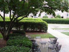 Outdoor seating area at Wedgwood Apartments in Raleigh, NC