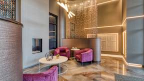 Modern Living Room at Evening at Mosaic Summit Pointe VA, 23320