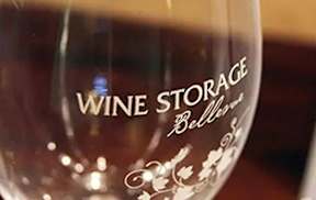 A close up of a wine glass with the words "Wine Storage" written on it.