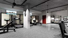 Gym with treadmills, weights, and exercise equipment at Damask, Windsor, ON
