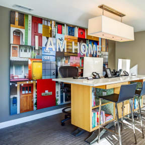 an office with a desk and chairs