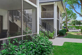 a view of the balconies at the whispering winds apartments in pearland, tx