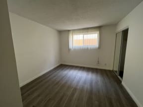 Bedroom with Hardwood Floors and Mirrored Wardrobe Closet