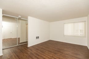Bedroom with Hardwood Floors and Mirrored Wardrobe Closet