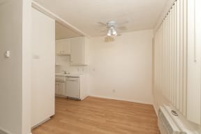Dining Room with Hardwood Floors and Fan