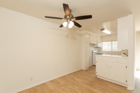 Dining Room with Hardwood Floors and Fan