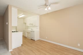 Dining Room with Hardwood Floors and Fan