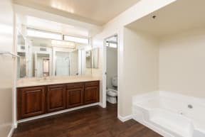 Bathroom with Hardwood Floors and Bathtub