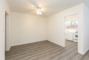 Dining Room with Hardwood Floors and Fan