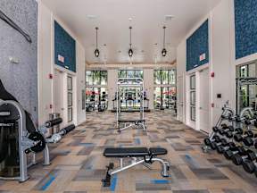 Enormous Coda Orlando fitness center for resident use in Orlando, FL at CODA Apartments , Orlando, Florida