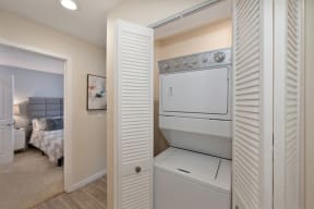 In Unit Washer Dryer in White Closet outside of bedroom.
