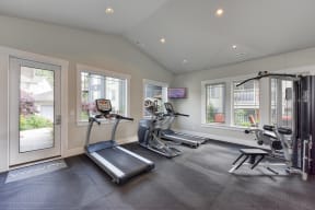 Fitness Center withTreadmill, Elliptical, Chest Machines, Full Mirrors, Rubber Matt Floor
