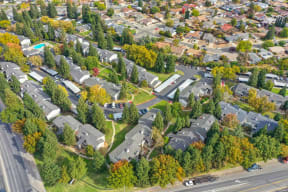 Drone shot of the apartment community and surrounding neighborhoods. at Monte Bello Apartments, Sacramento ,95826