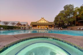 Pool and spa at sunset and fitness center Exterior at Folsom Ranch, Folsom, CA, 95630