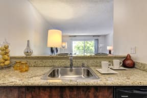 a kitchen with a sink and a window at The Retreat at Walnut Creek, Walnut Creek, California