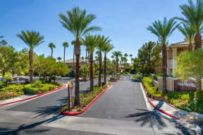 Gated Community with Lush Palm Trees at San Moritz Apartments, Nevada