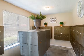 Mailroom at townhouse apartments