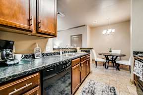 Spacious apartment living room and open kitchen at Timber Creek Apartments in Sulphur Springs, TX