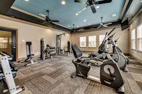Fitness center with cardio and strength equipment at Timber Creek Apartments in Sulphur Springs, TX