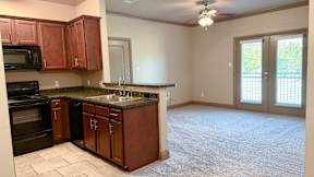 Open kitchen and living area at Timber Creek Apartments in Sulphur Springs, TX